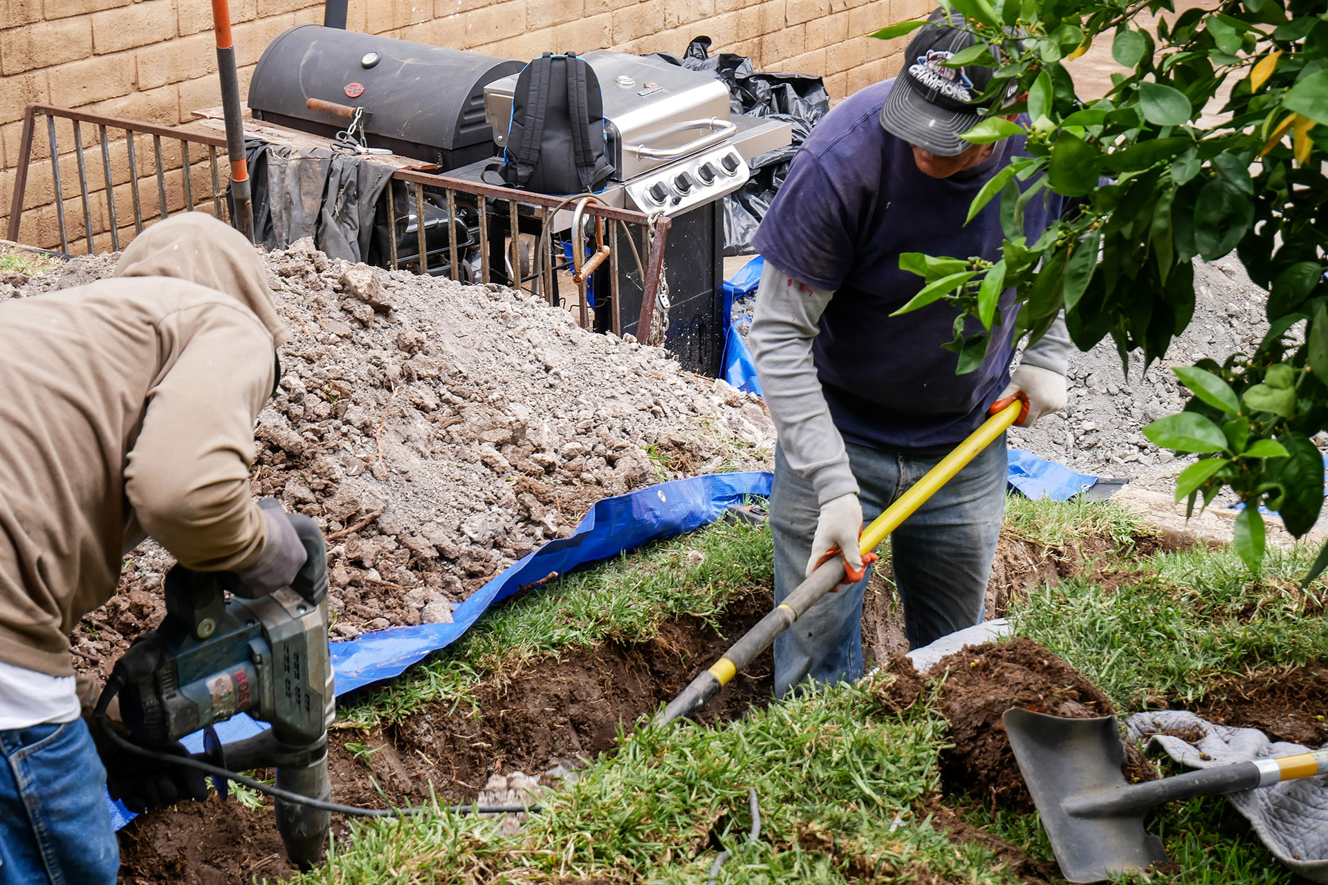 2743 Step 1. Digging the Trench on the Lawn