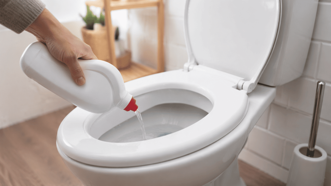 Cleaning a toilet with liquid cleaner Drain Cleaner for Toilets