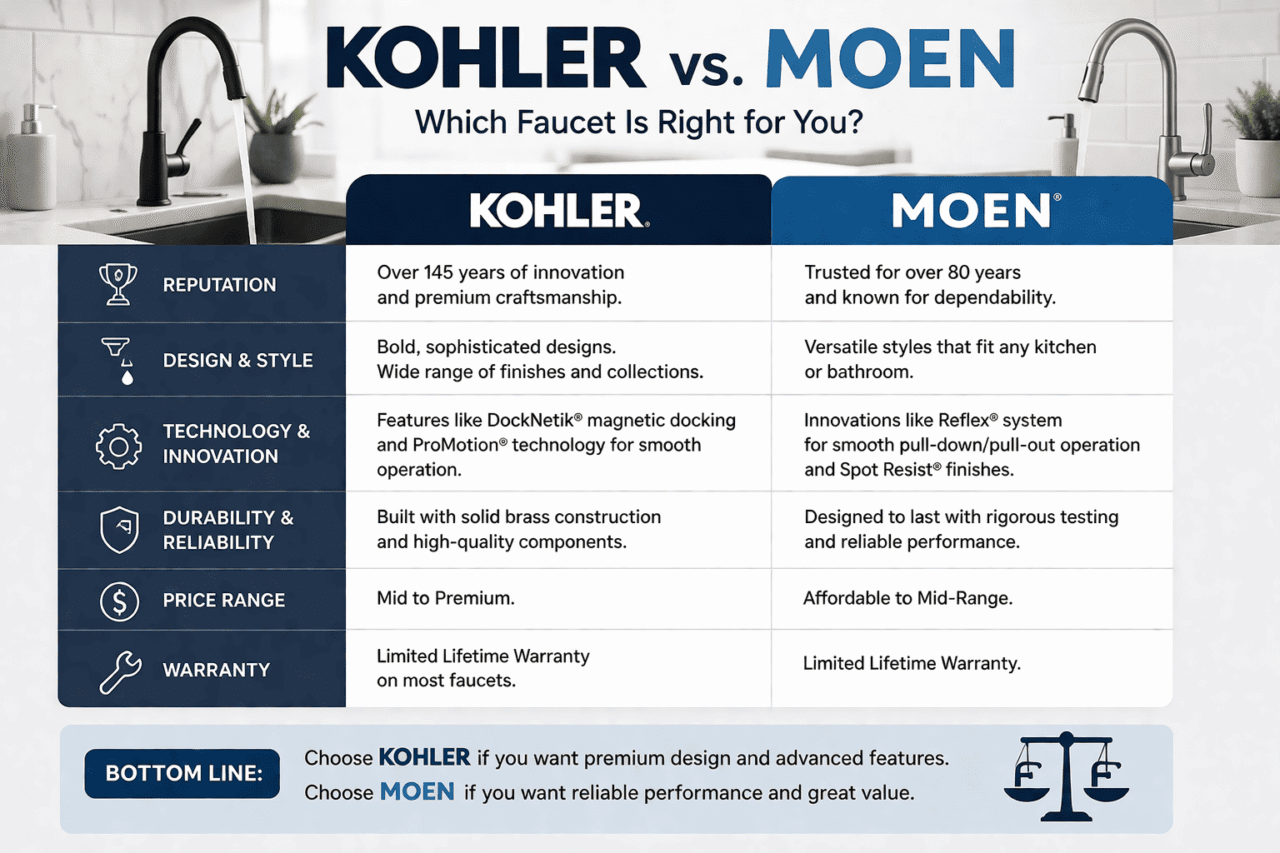 comparison of Kohler and Moen faucets.